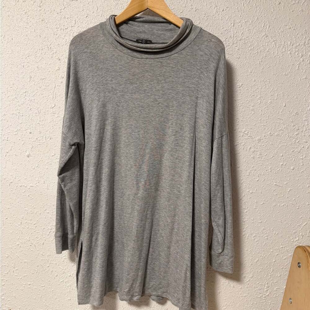 Eileen Fisher Gray Long Sleeve Turtleneck Tunic Top Lagenlook